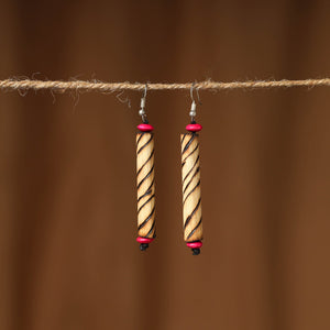 Beige Hand Carved Bamboo Wooden Earrings