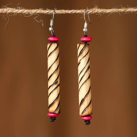 Beige Hand Carved Bamboo Wooden Earrings
