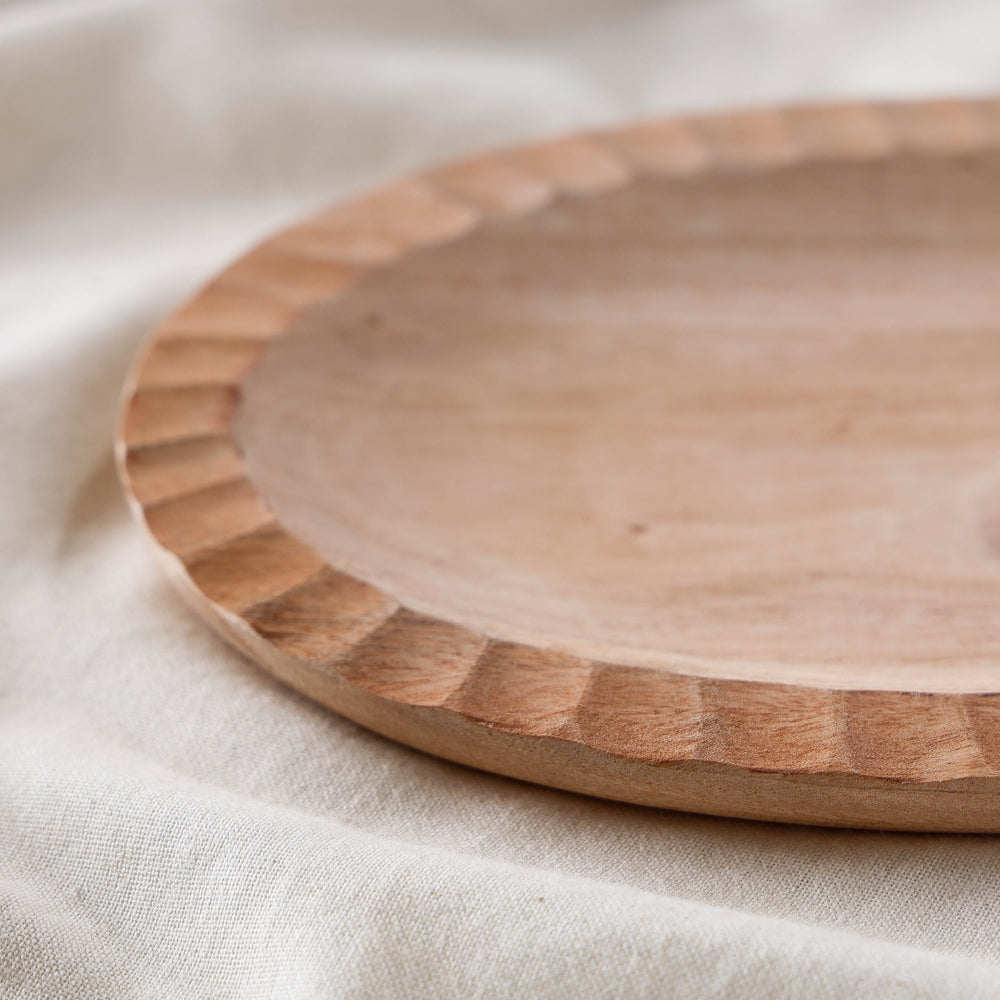  Beige Handcarved Natural Neem Wooden Plate 