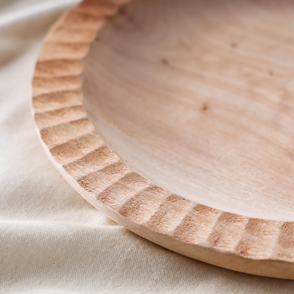 Beige Handcarved Natural Neem Wooden Plate 