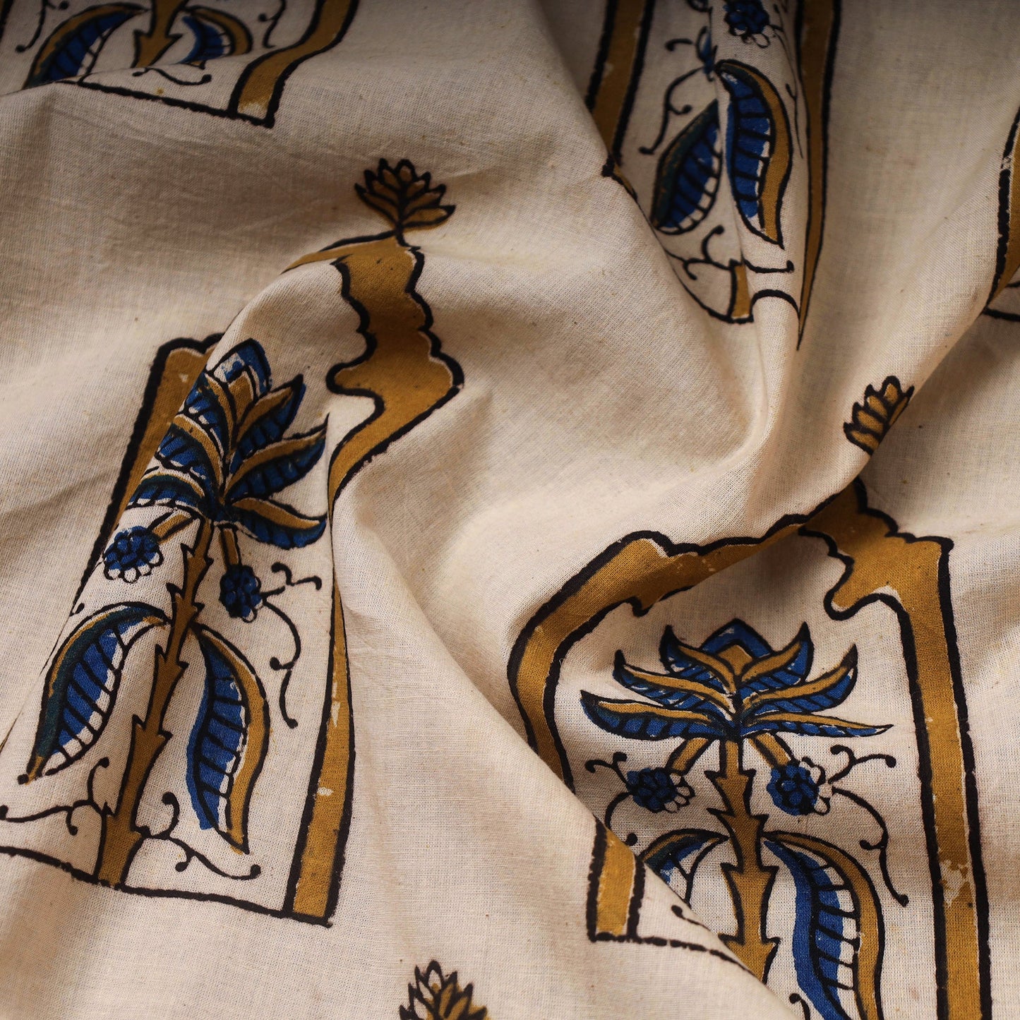 Beige Hand Block Print Cotton Ajrakh Fabric