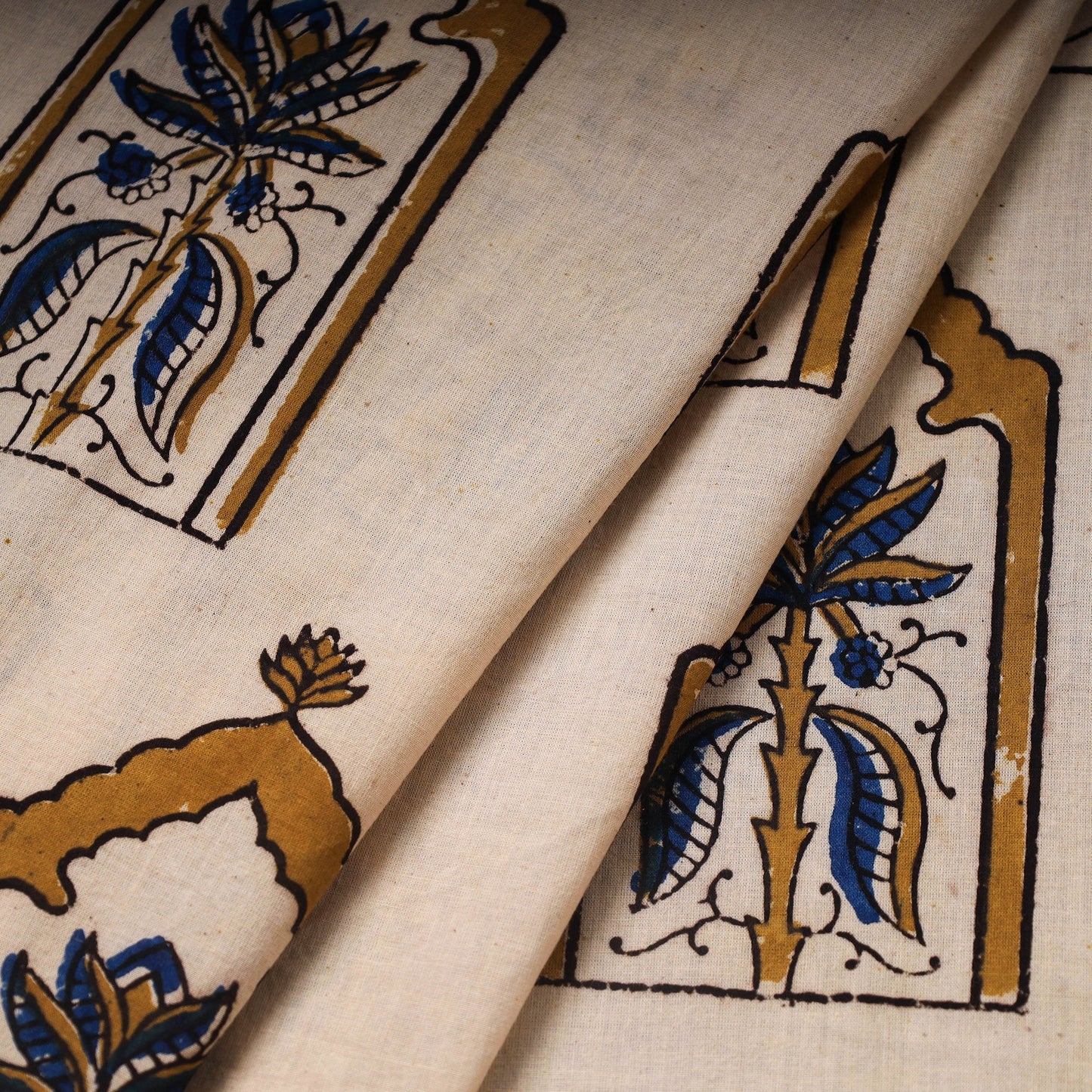 Beige Hand Block Print Cotton Ajrakh Fabric