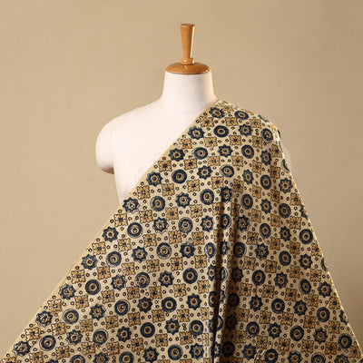 Beige Hand Block Print Cotton Ajrakh Fabric