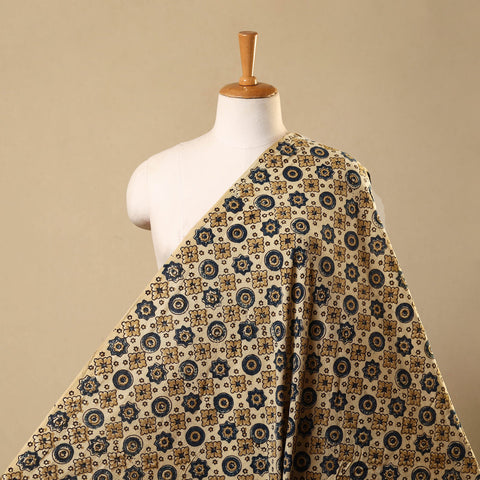 Beige Hand Block Print Cotton Ajrakh Fabric