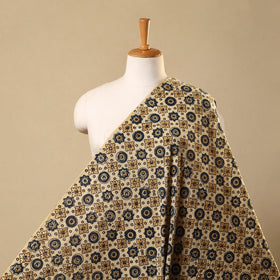 Beige Hand Block Print Cotton Ajrakh Fabric