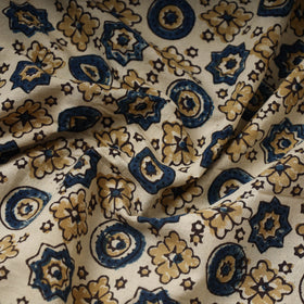 Beige Hand Block Print Cotton Ajrakh Fabric