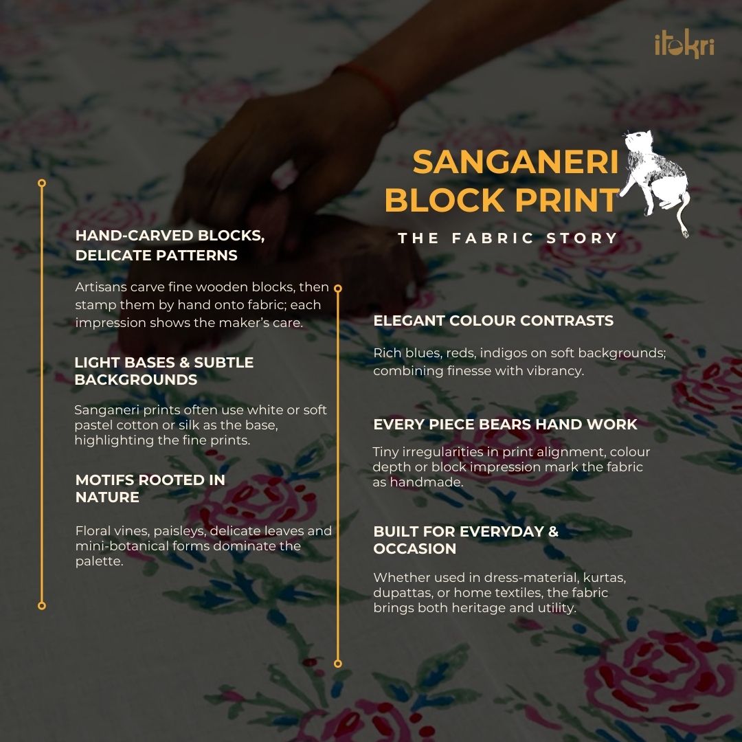 Beige - hand cotton sanganeri fabric 21 - handcrafted