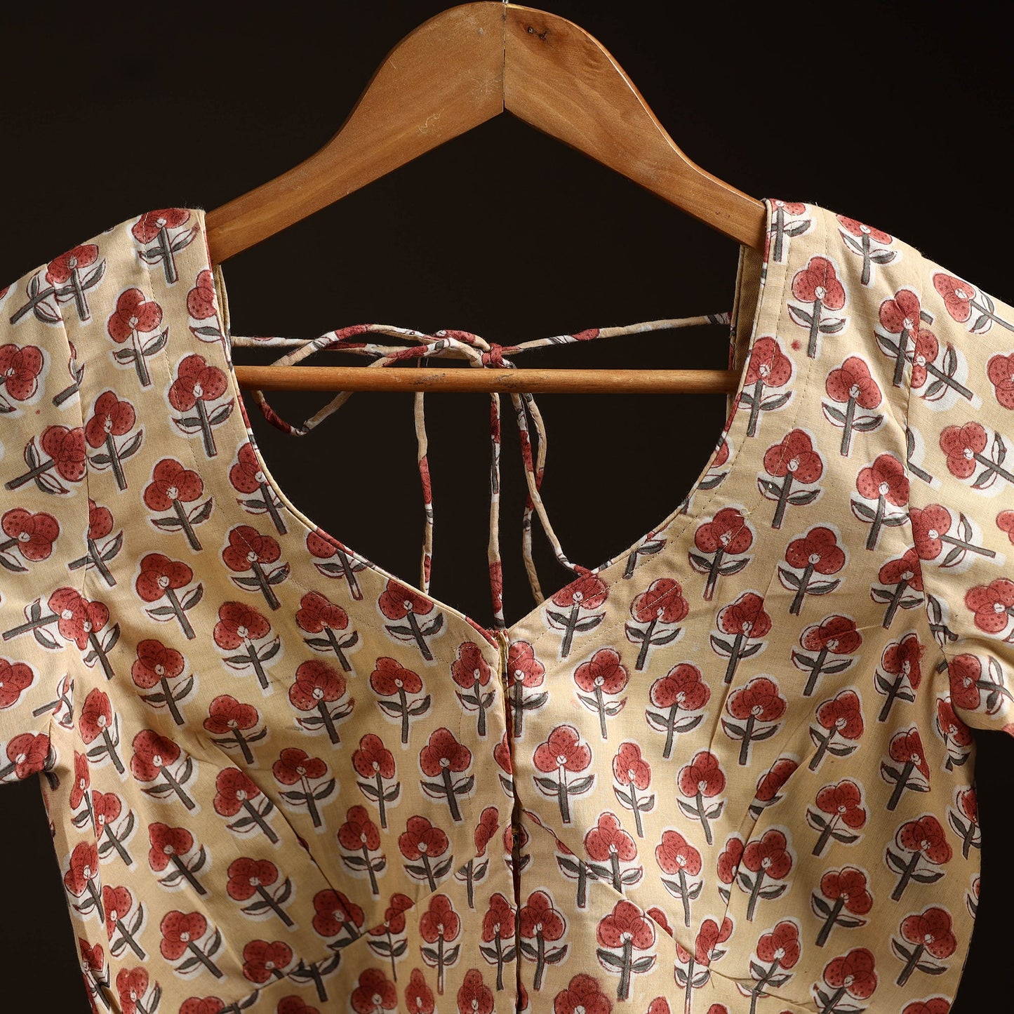 Beige - hand cotton sanganeri readymade blouse 07