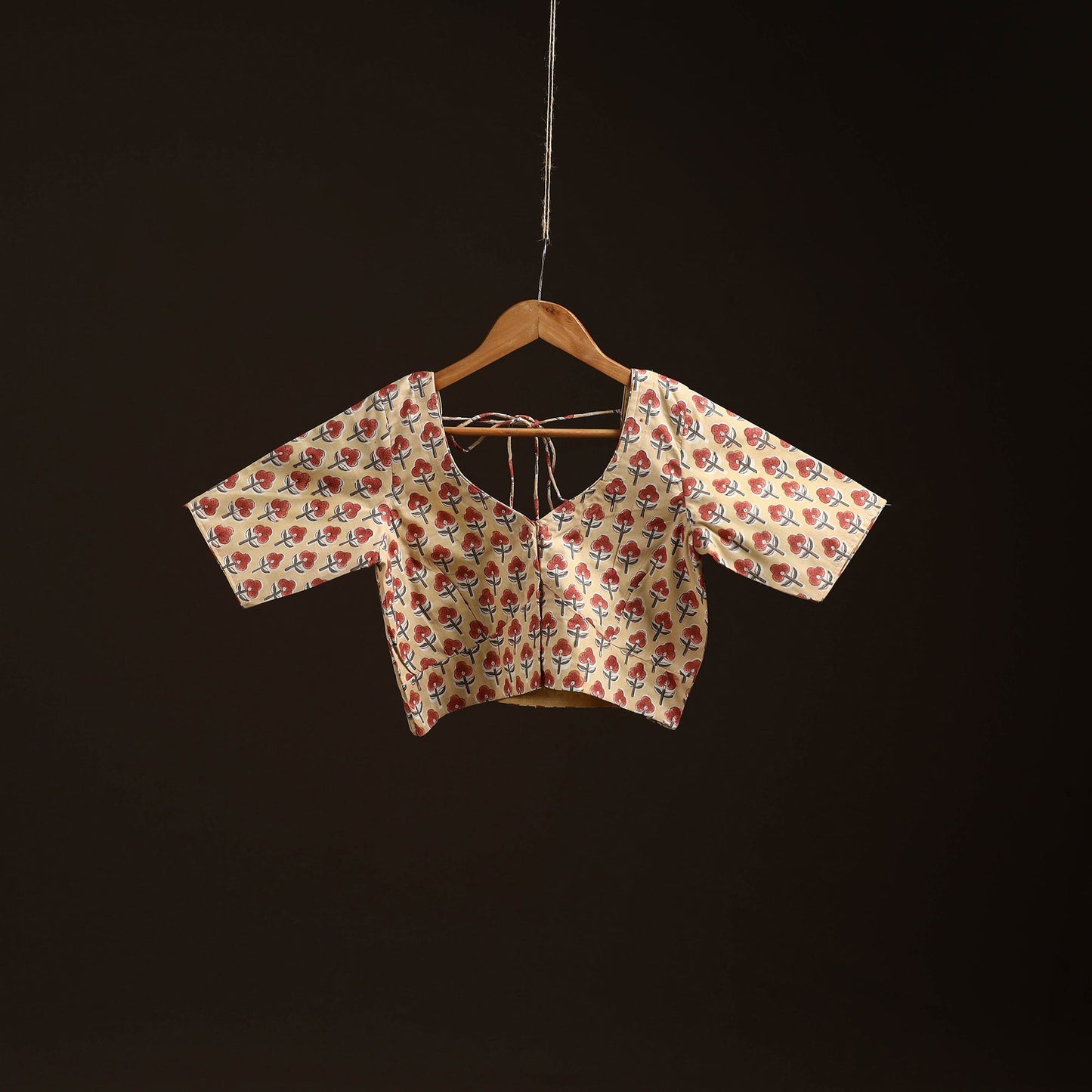 Beige - hand cotton sanganeri readymade blouse 07