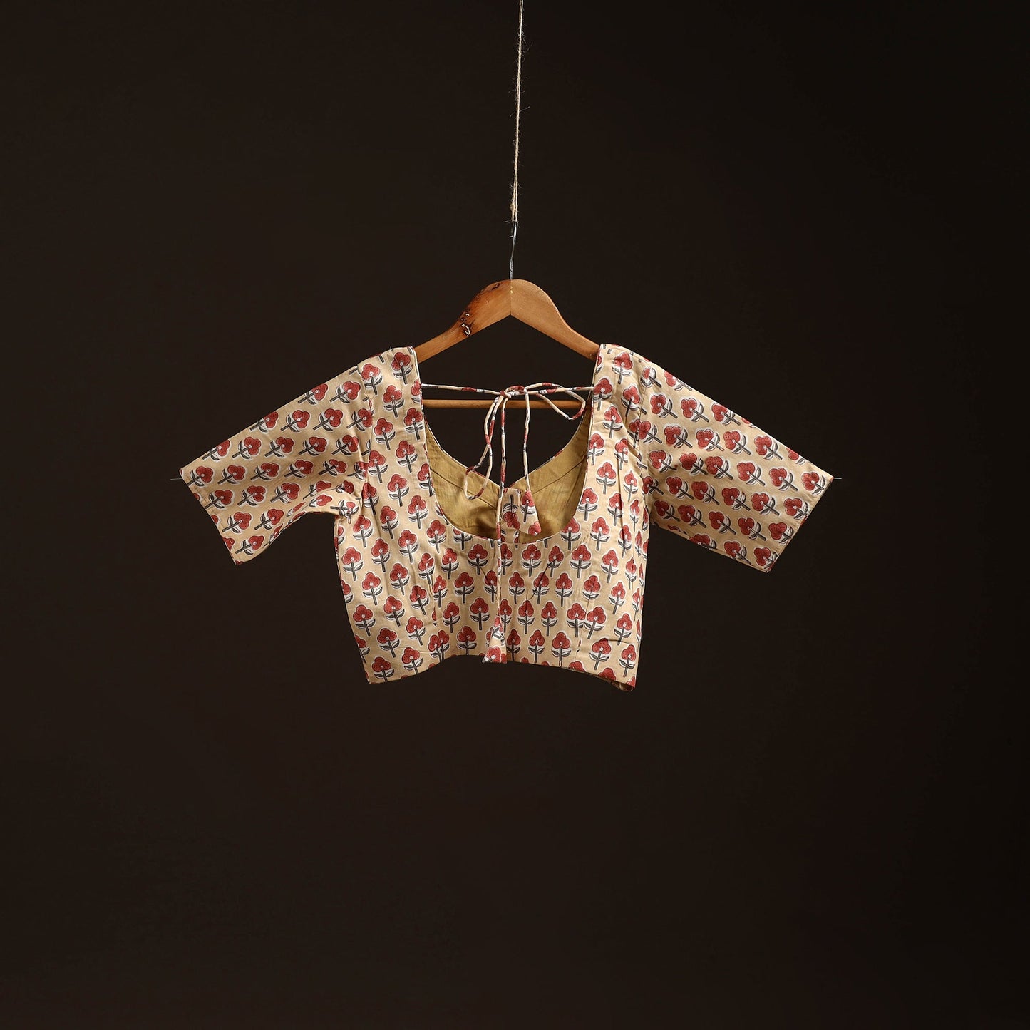 Beige - hand cotton sanganeri readymade blouse 07