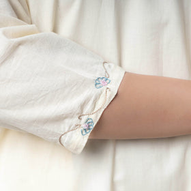 Beige - Hand Embroidered Cotton Long Straight Kurta