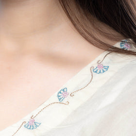 Beige - Hand Embroidered Cotton Long Straight Kurta