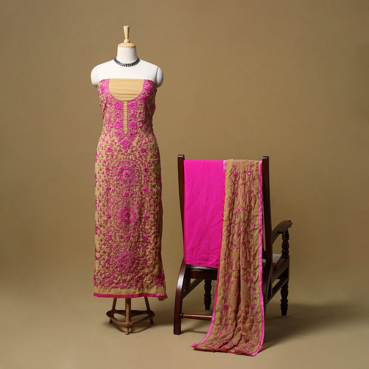 Hand embroidered georgette 3pc unstitched dress material 53