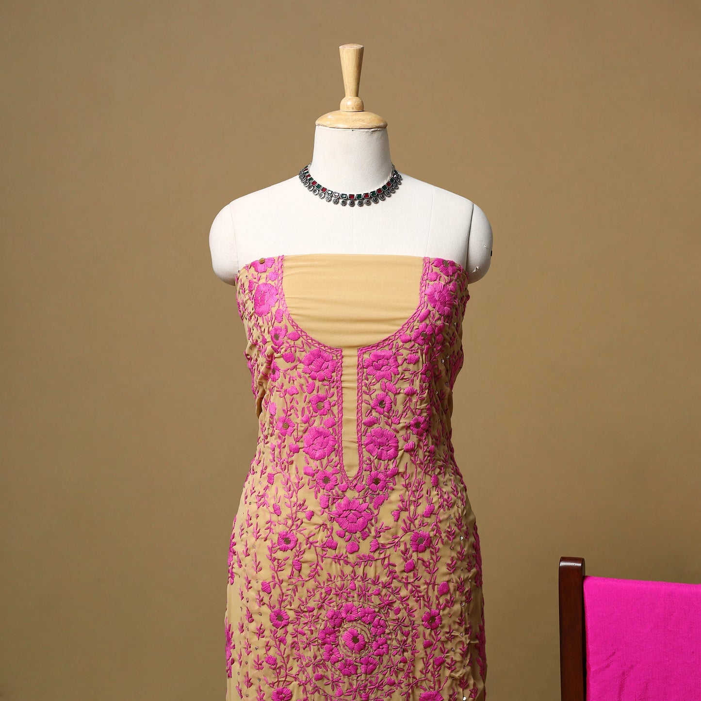 Hand embroidered georgette 3pc unstitched dress material 53