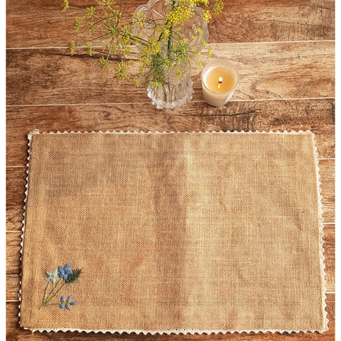 Buy Beige Embroidered Jute Table Mat Forget Me Not