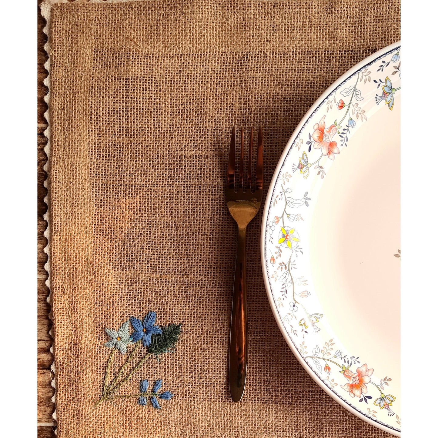 Buy Beige Embroidered Jute Table Mat Forget Me Not