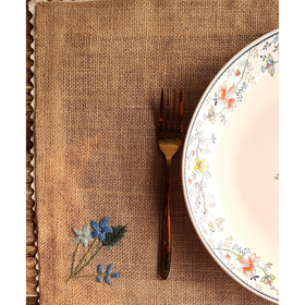 Buy Beige Embroidered Jute Table Mat Forget Me Not