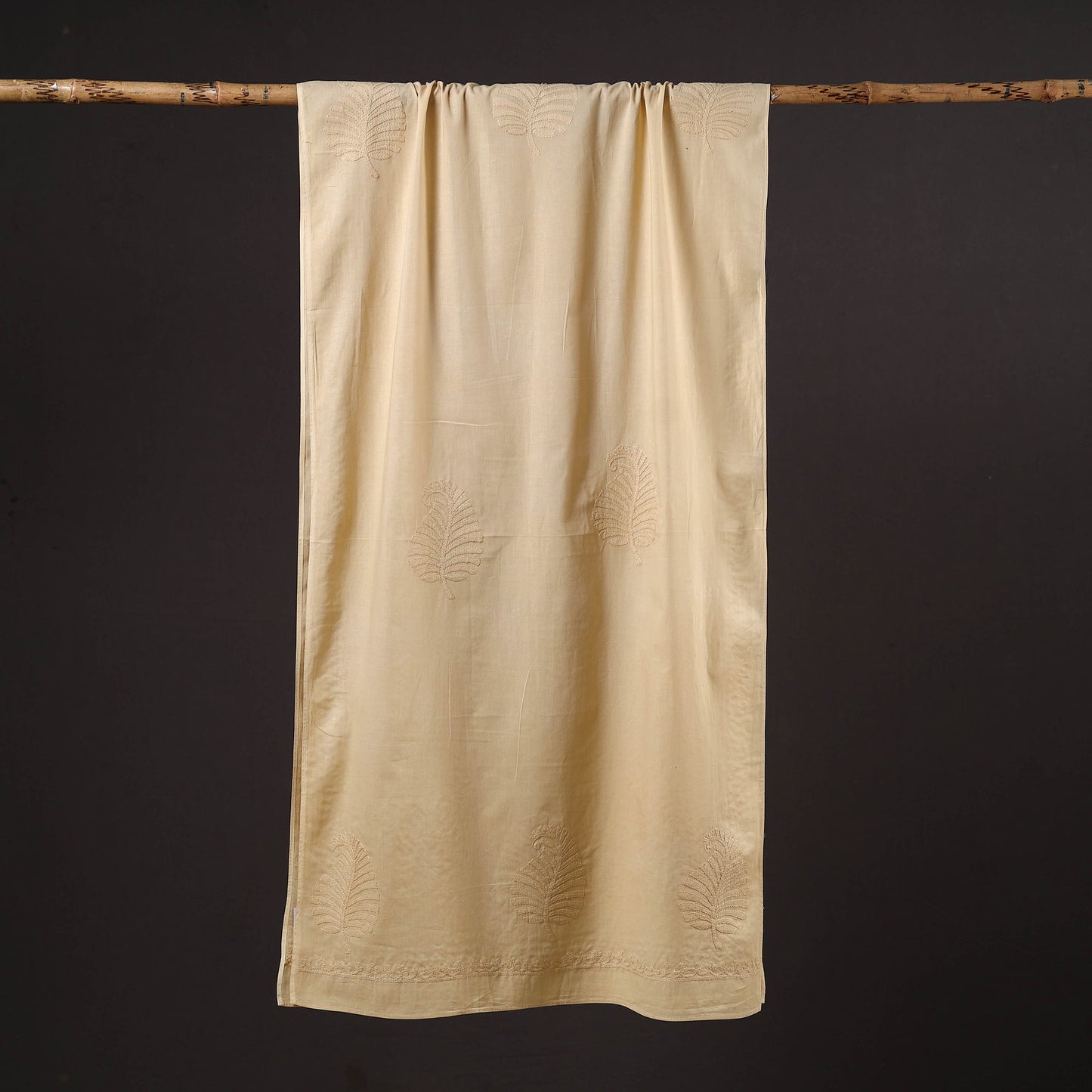 Beige - hand embroidered lucknow chikankari cotton stole 09