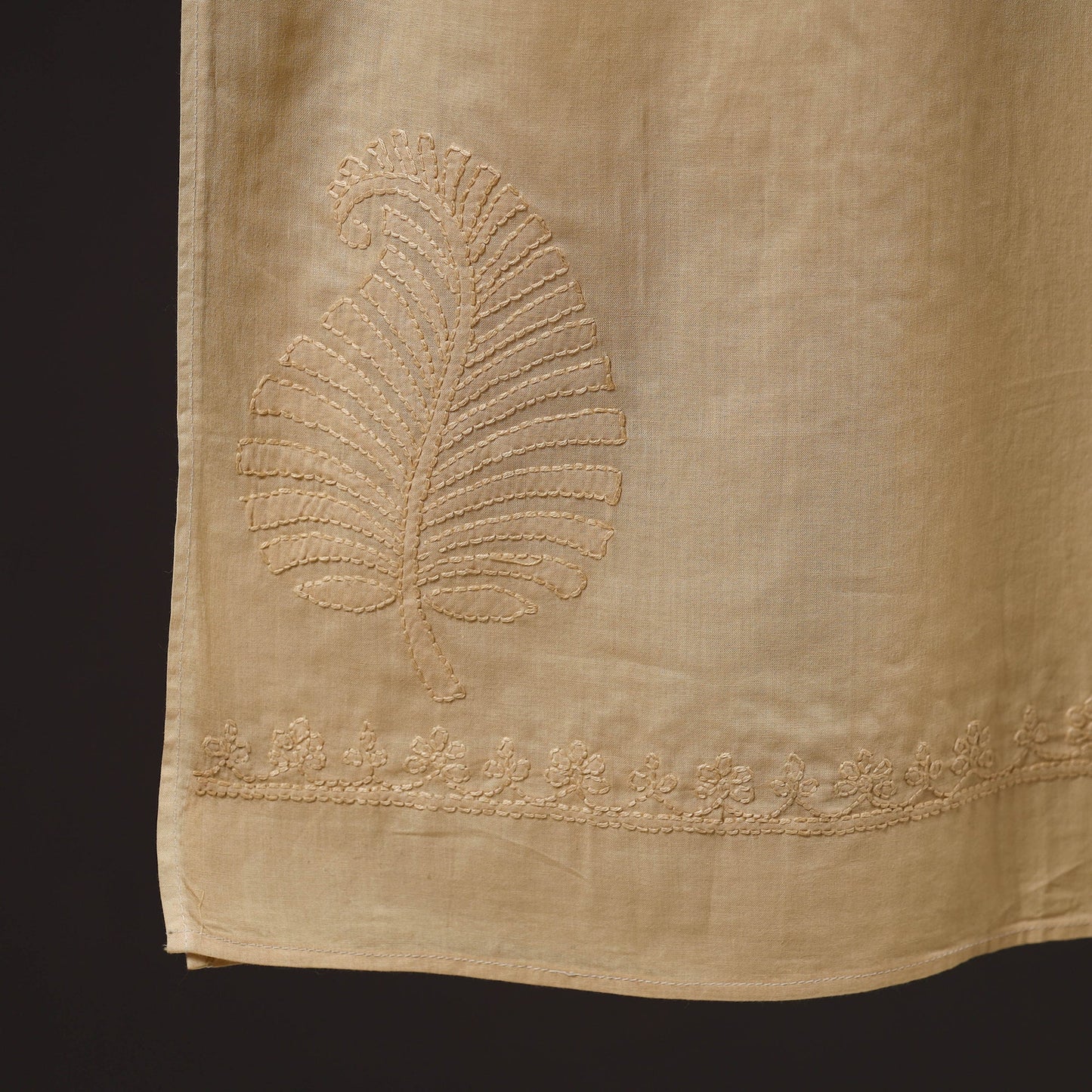 Beige - hand embroidered lucknow chikankari cotton stole 09