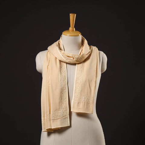 Beige - hand embroidered lucknow chikankari cotton stole 10