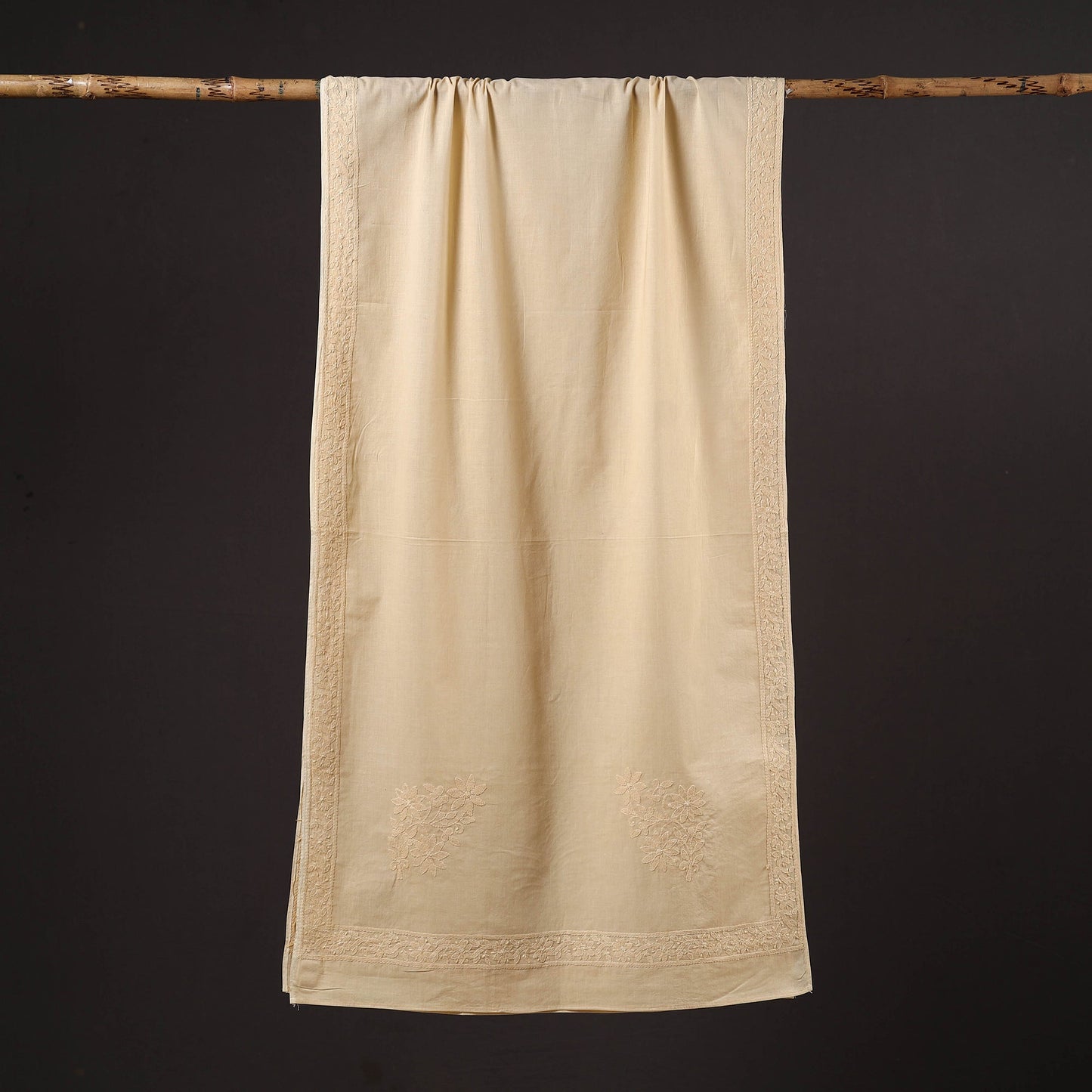 Beige - hand embroidered lucknow chikankari cotton stole 10