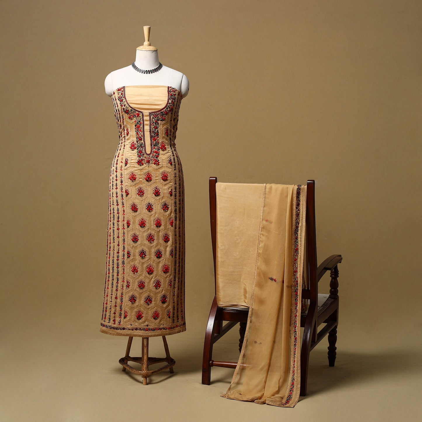 Hand embroidered muslin 3pc unstitched dress material 23