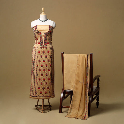 Hand embroidered muslin 3pc unstitched dress material 23