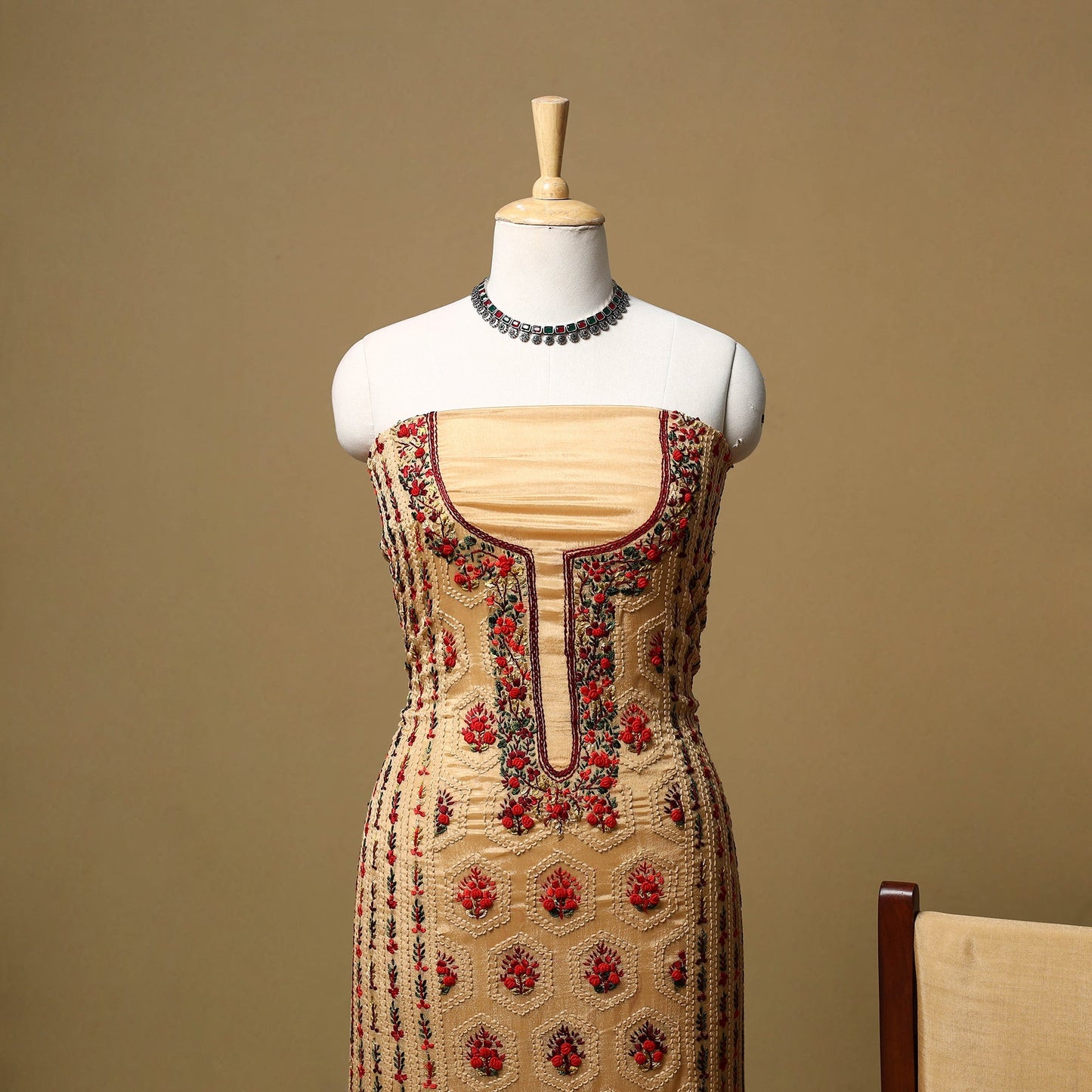 Hand embroidered muslin 3pc unstitched dress material 23