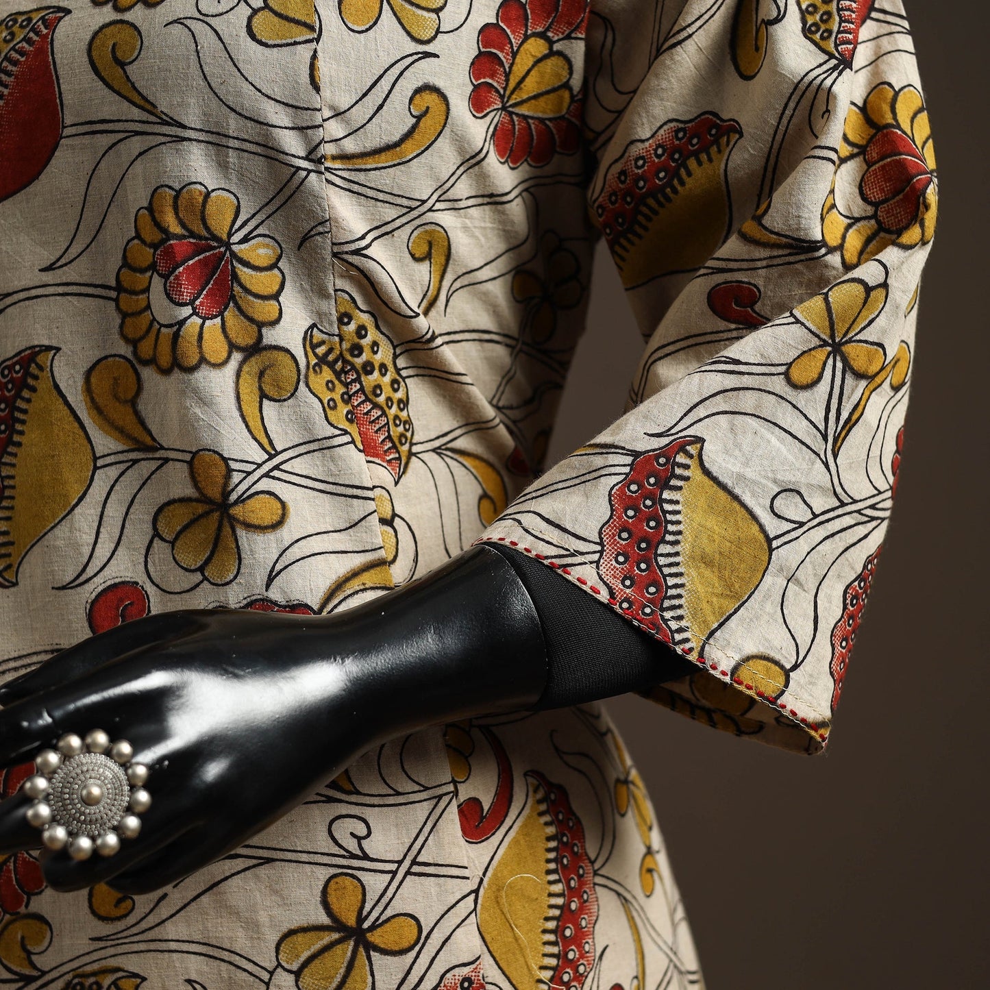 Hand embroidered printed cotton a-line kalamkari kurta