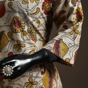 Hand embroidered printed cotton a-line kalamkari kurta