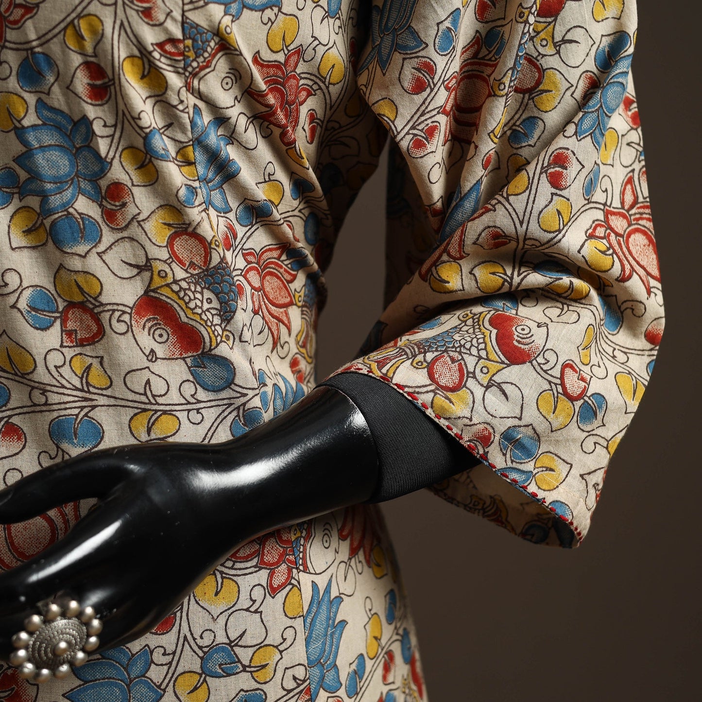 Hand embroidered printed cotton a-line kalamkari kurta