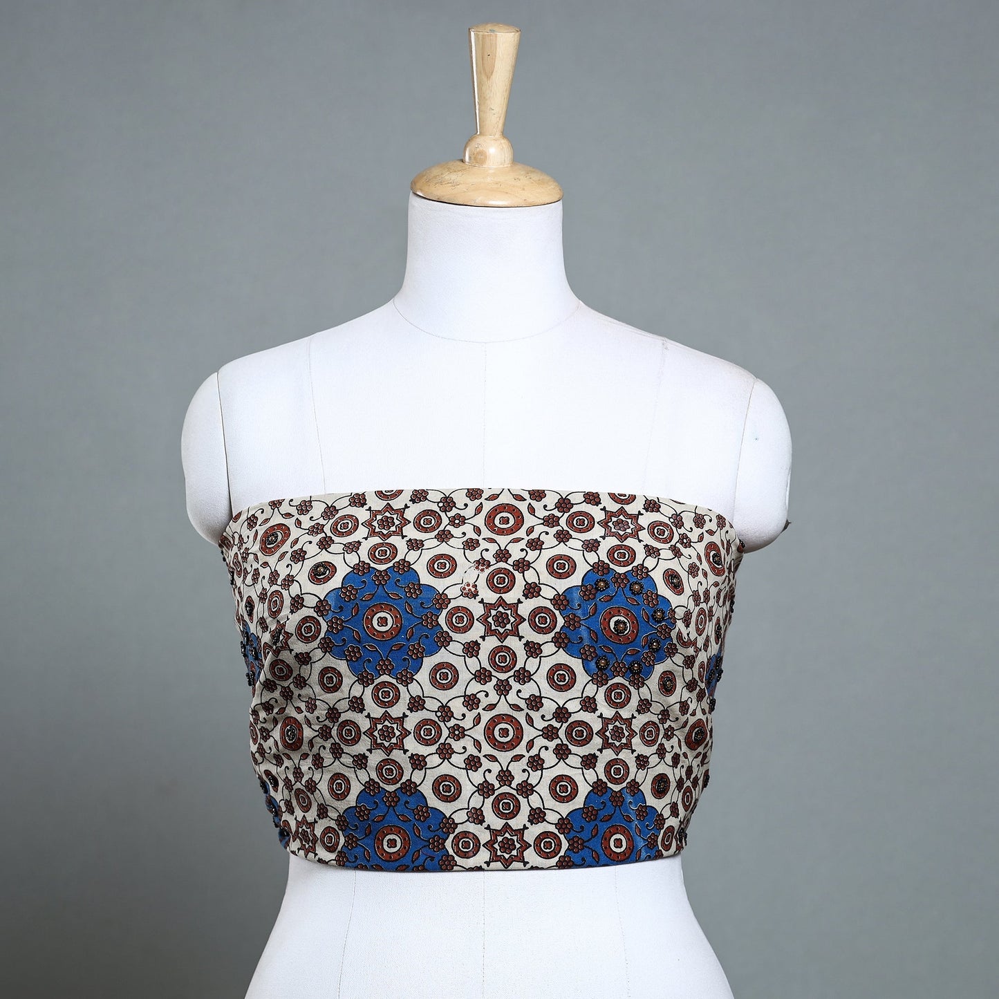 Hand Embroidery Ajrakh Cotton Blouse Piece