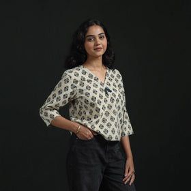 Hand embroidery block print cotton natural dyed ajrakh crop