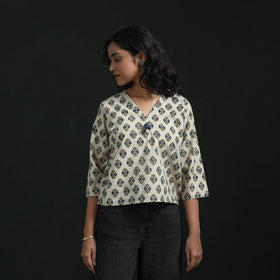 Hand embroidery block print cotton natural dyed ajrakh crop
