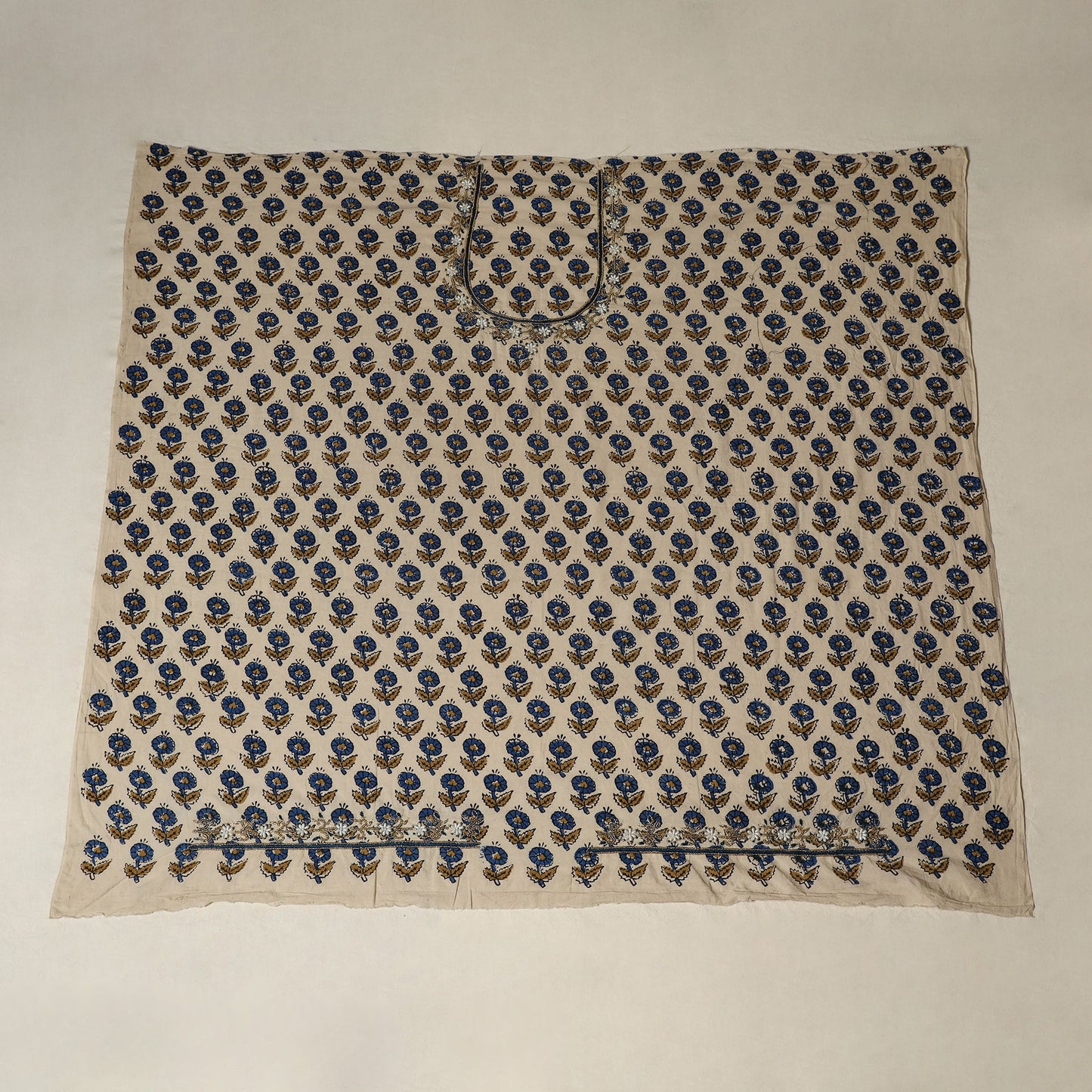 Beige - hand embroidery cotton blouse piece 13 - handcrafted