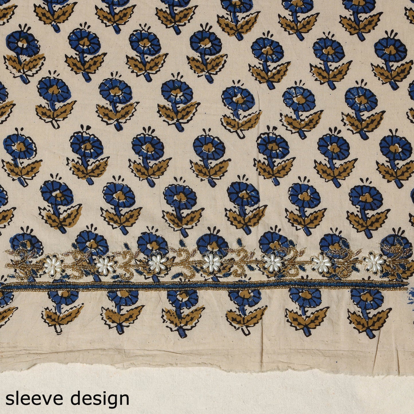 Beige - hand embroidery cotton blouse piece 13 - handcrafted