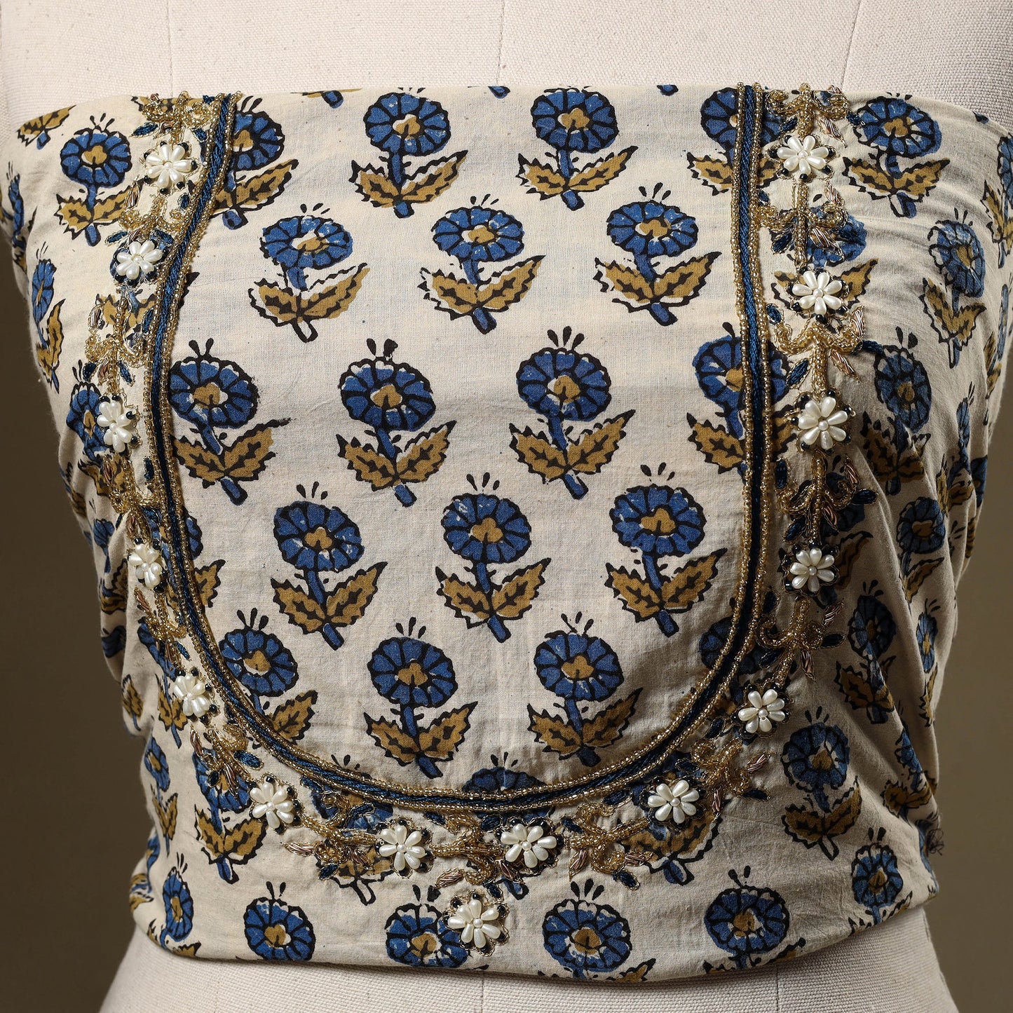 Beige - hand embroidery cotton blouse piece 13 - handcrafted