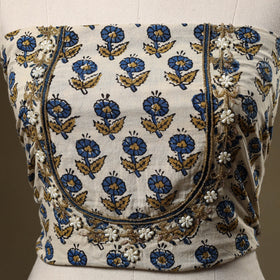 Beige - hand embroidery cotton blouse piece 13 - handcrafted