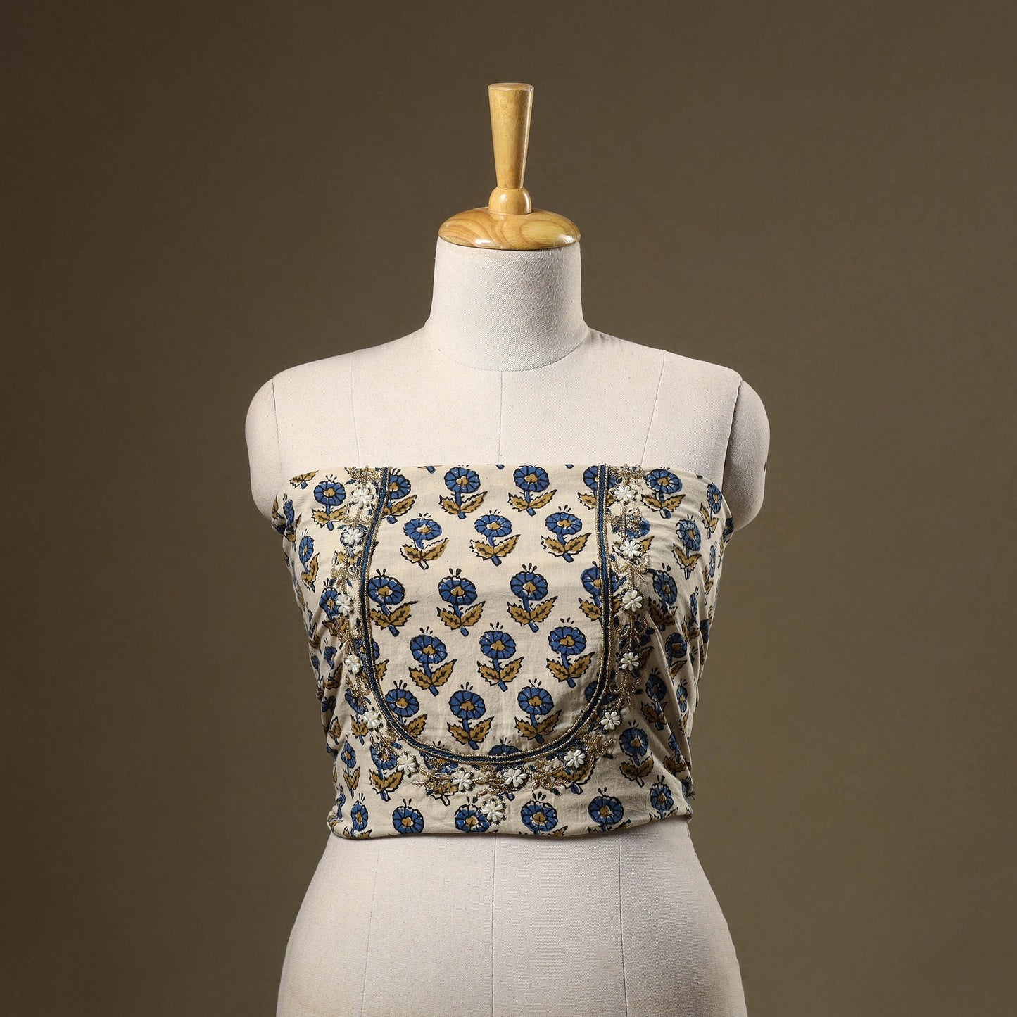 Beige - hand embroidery cotton blouse piece 13 - handcrafted