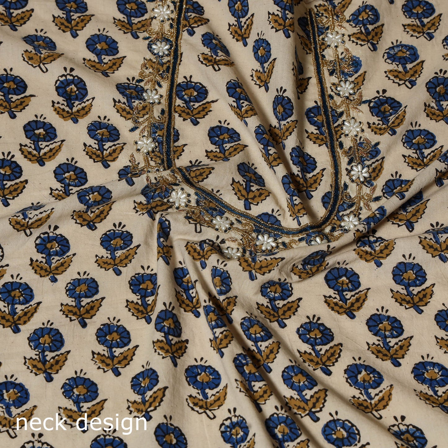 Beige - hand embroidery cotton blouse piece 13 - handcrafted