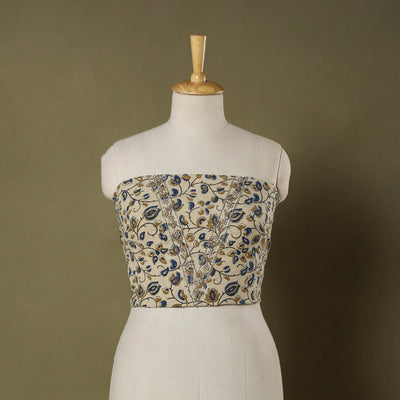 Beige Ajrakh Print Hand Embroidery Cotton Blouse Piece