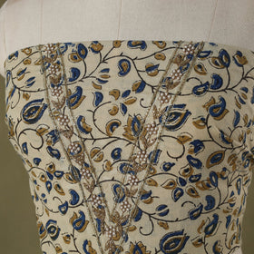 Beige Ajrakh Print Hand Embroidery Cotton Blouse Piece