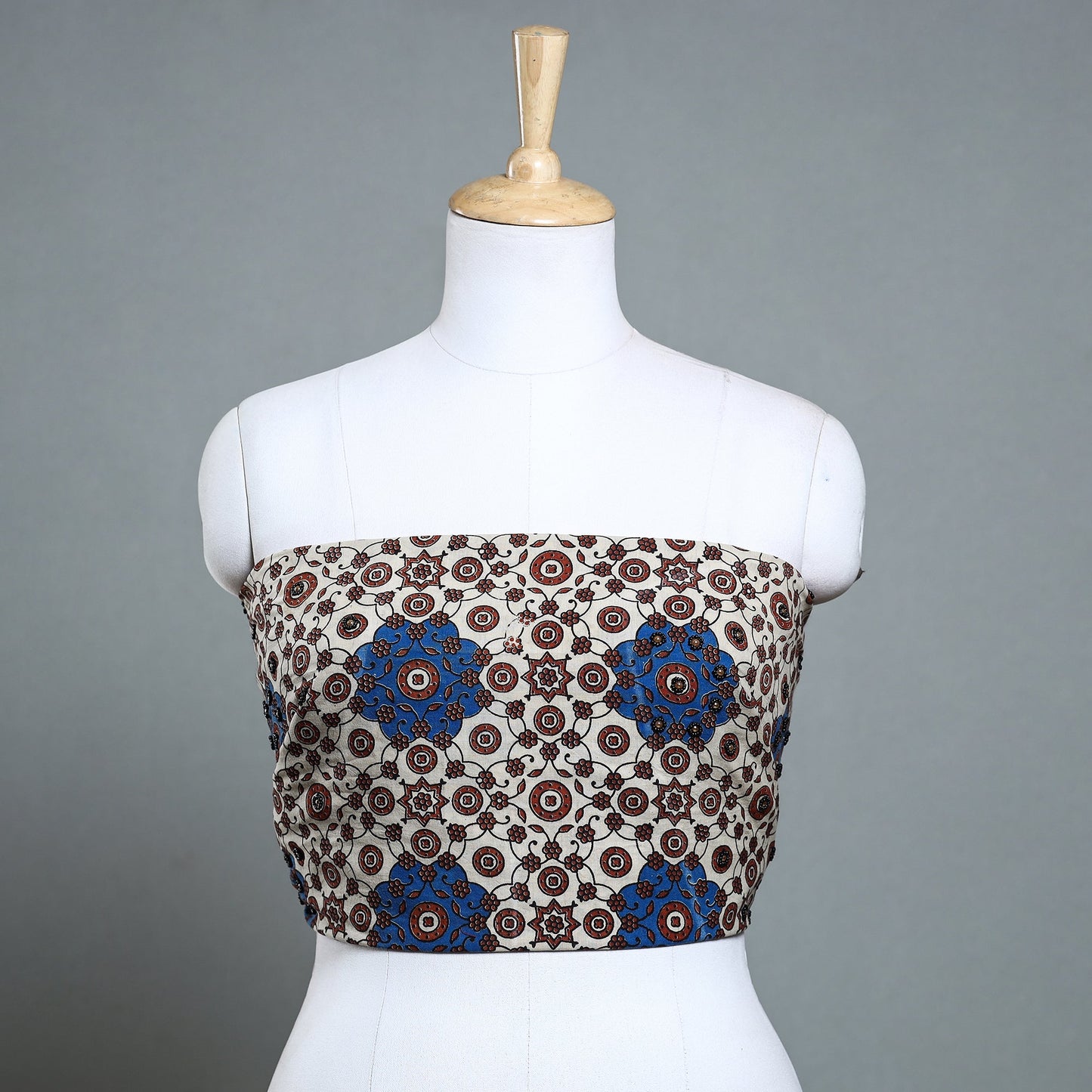 Hand Embroidery Ajrakh Cotton Blouse Piece