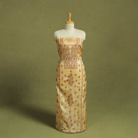 Beige Hand Embroidery Tussar Silk Chikankari Kurta Material