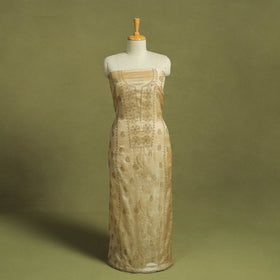 Beige Hand Embroidery Tussar Silk Chikankari Kurta Material