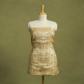 Beige Hand Embroidery Tussar Silk Chikankari Kurta Material