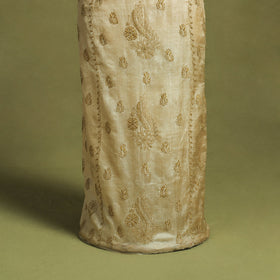 Beige Hand Embroidery Tussar Silk Chikankari Kurta Material