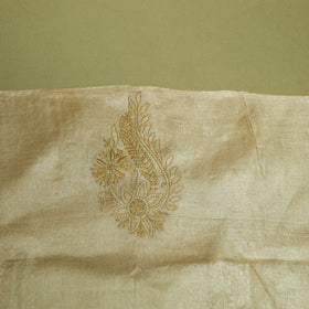 Beige Hand Embroidery Tussar Silk Chikankari Kurta Material