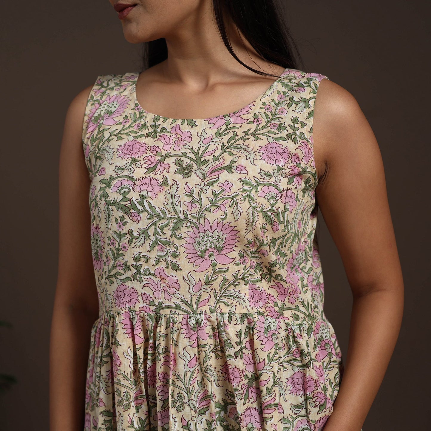 Beige - hand flared sanganeri dress 12 - handcrafted