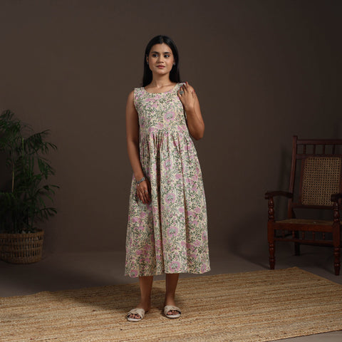 Beige - hand flared sanganeri dress 12 - handcrafted